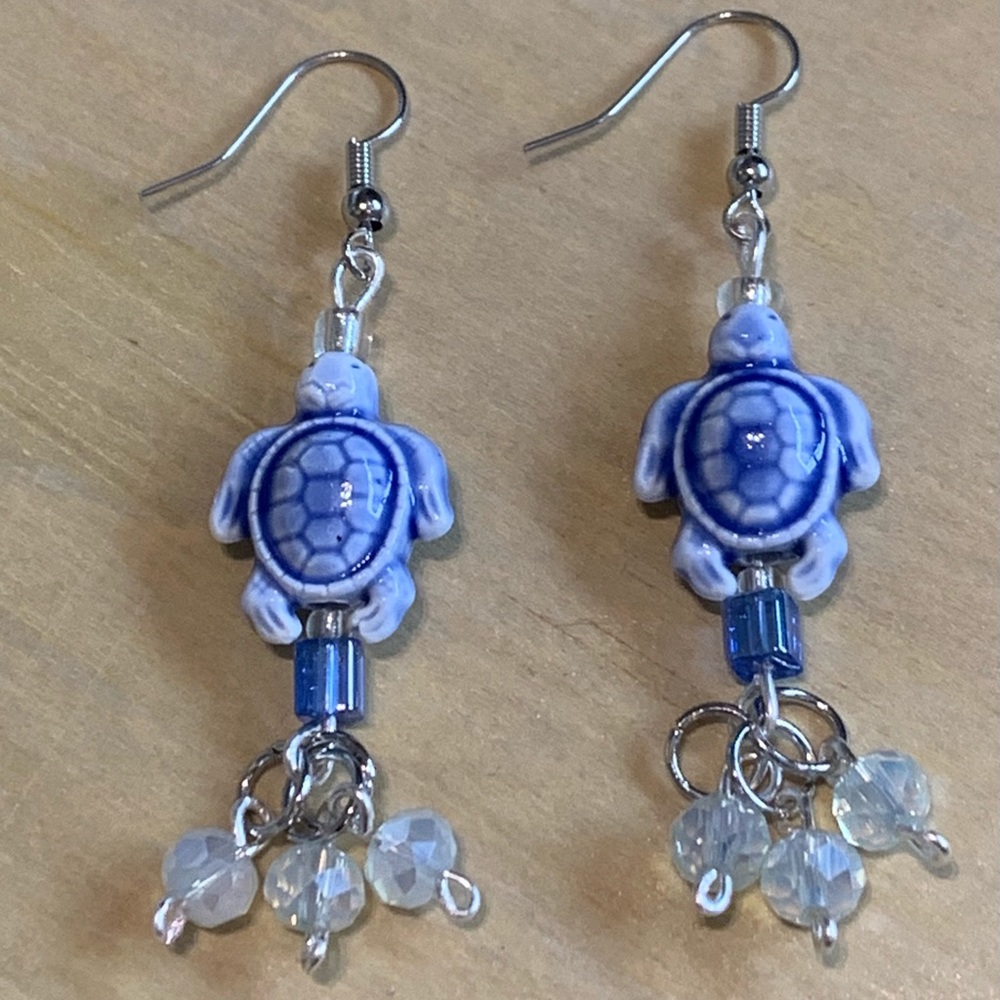 Handmade Turtle Dangle Shimmer Earrings
